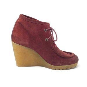 Barney's New York Suede Lace-Up Platform Wedge Gum Sole Wallabee Bootie. Size 6.
